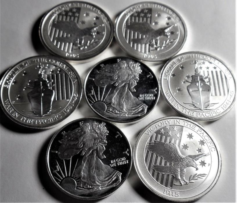 (Lot of 7 coins)  2015  1/2 oz Australian Battle, Liberty Silver Coin (BU)