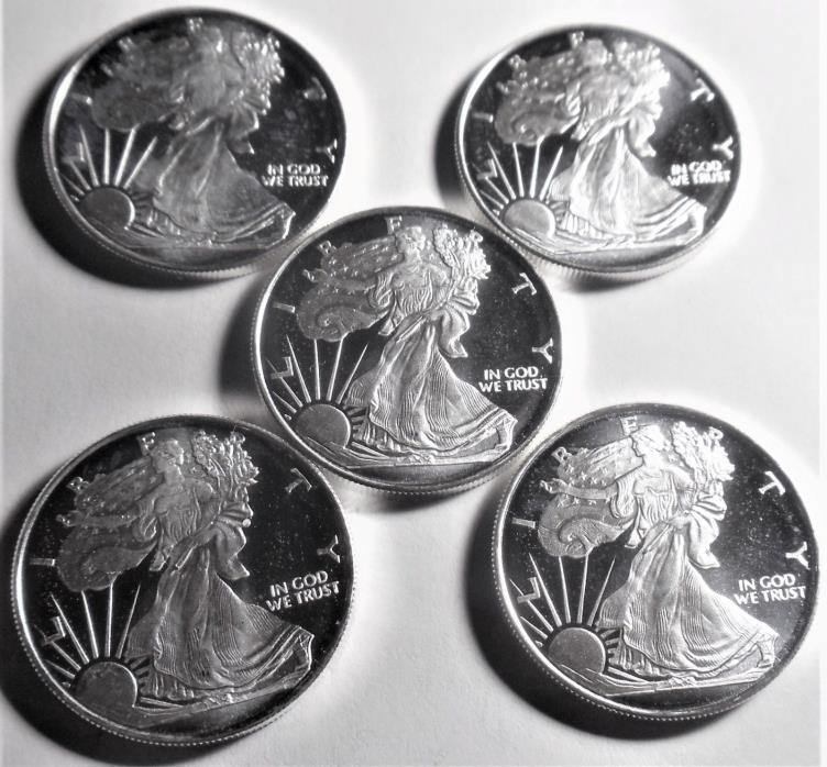 Lot of 5 coins  1/2 oz American Eagle Coins .999 Silver