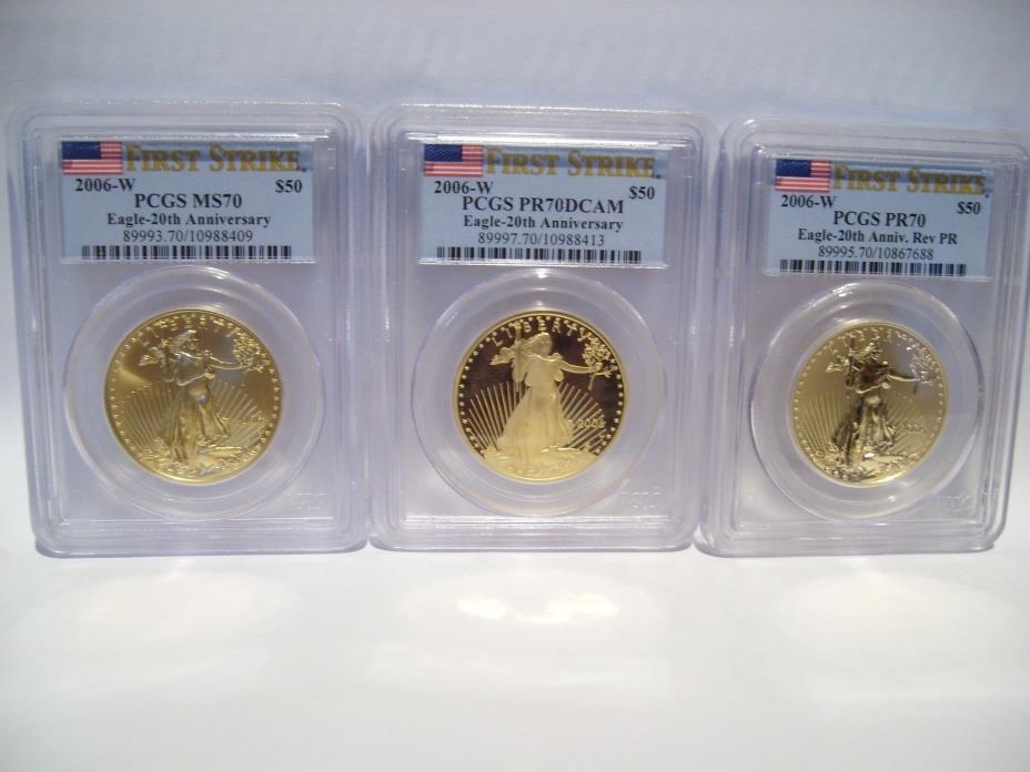 2006 w Gold 3 coin American Eagle set 20th Anniversary PCGS ALL 70 FIRST STRIKES