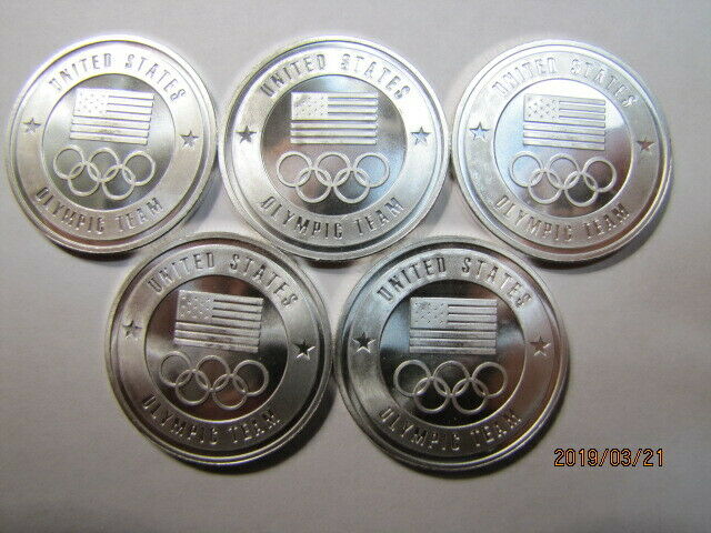 Lot of 5   1 oz. Team USA Olympic .999 Silver rounds, BU