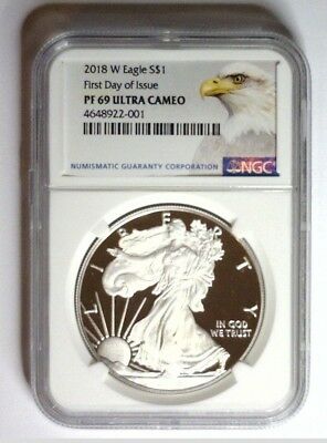 2018-W NGC PF69 PROOF Silver Eagle FIRST DAY ISSUE EAGLE Label PF 69 ~ LIVE ~