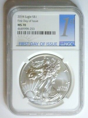 2018 NGC MS70 FDI WHITE CORE SILVER EAGLE FIRST DAY ISSUE