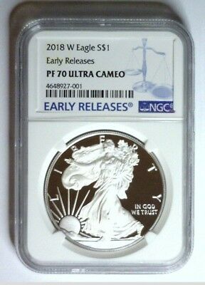 2018-W NGC PF70 PROOF Silver Eagle  EARLY RELEASES BLUE Label ~ LIVE ~