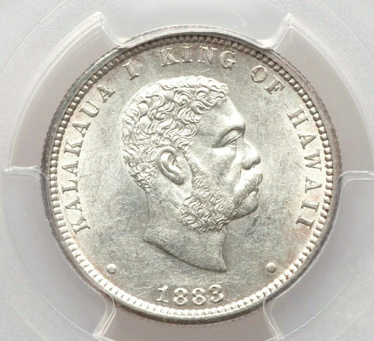 1883 PCGS MS61 Hawaiian Silver Quarter Flashy Unc King Kalakaua Hawaii Rare Type