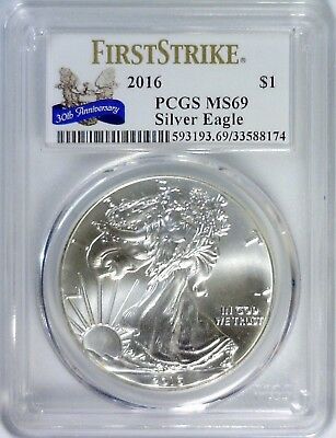 2016 PCGS MS69 SILVER EAGLE MS 69 30TH ANNIVERSARY LABEL FIRST STRIKE