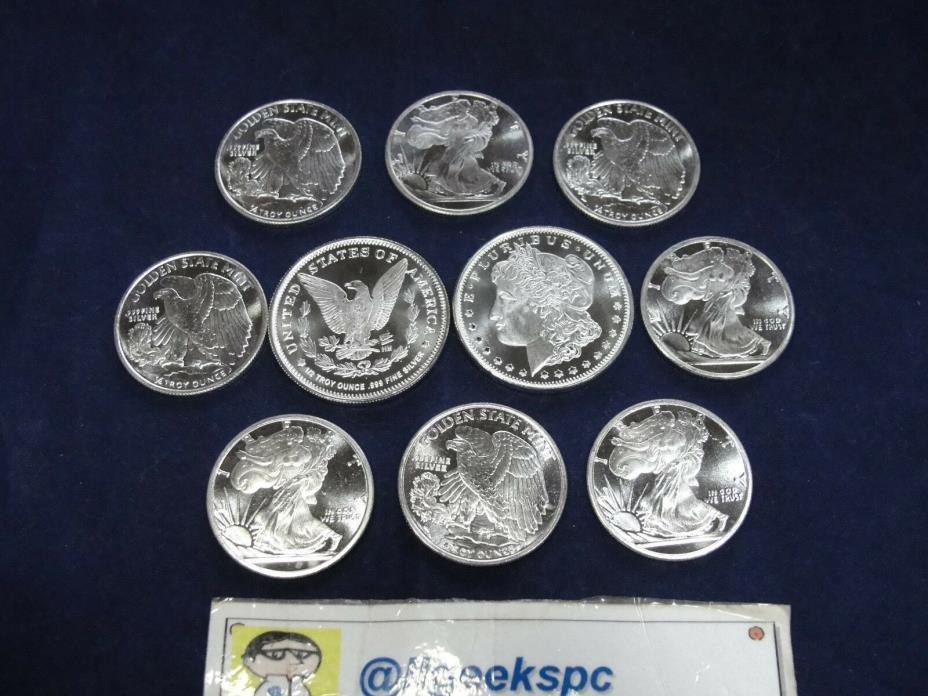 Fractional .999 Silver Lot of 10 coins 3 troy ounces morgan 1/2 oz walker 1/4 oz