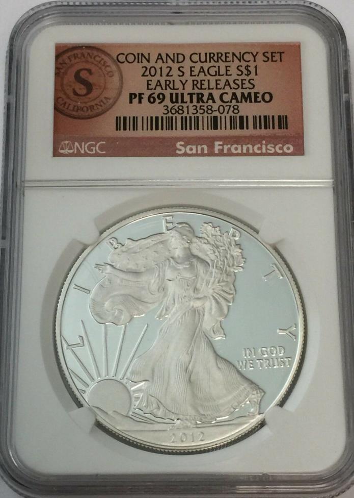 2012-S NGC PF69 PROOF SILVER EAGLE EARLY RELEASES COIN CURRENCY SET PF 69 GK#078