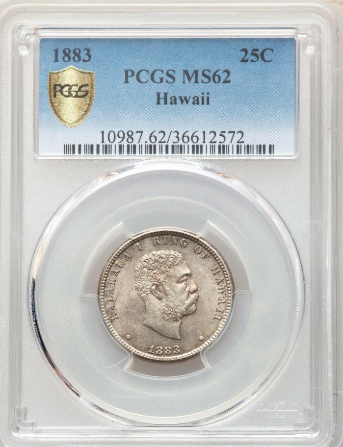 1883 PCGS MS62 Hawaiian Silver Quarter Toned Unc King Kalakaua Hawaii Rare Type