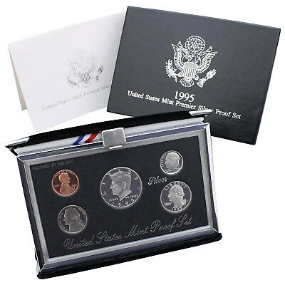 1995 S Proof Set Premier Black Box & COA 5 Coins 90% Silver Kennedy US Mint