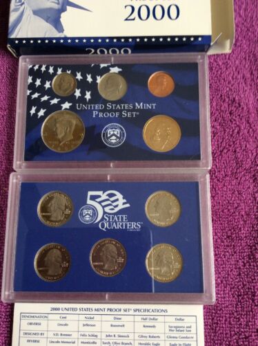 2000 US MINT “S” PROOF SET COMPLETE WITH COA 50 STATE QUARTER SERIES &Sacagawea
