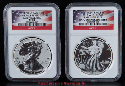 2013-W SILVER EAGLE WEST POINT SET NGC PF70 & SP70 ER w/MATCHING CERT. #015