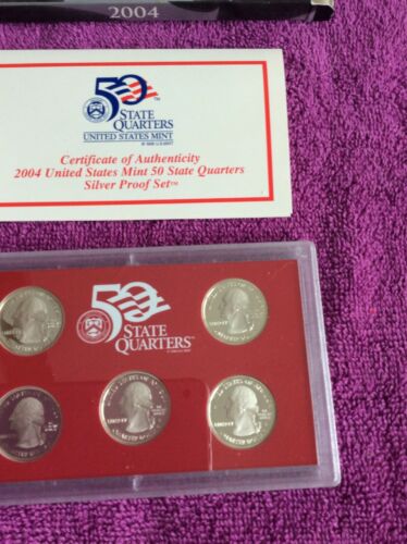2004 US Mint 50 State Quarters Silver Proof Set - total 5 coins w/COA
