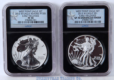 2013-W SILVER EAGLE WEST POINT SET NGC PF70 & SP70 ER w/MATCHING CERT. #001