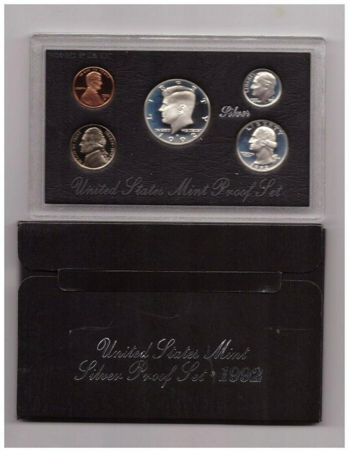 1992 SILVER PROOF SET ALL FIVE COINS WITH COA