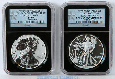 2013-W SILVER EAGLE WEST POINT SET NGC PF69 & SP69 ER w/MATCHING CERT. #005