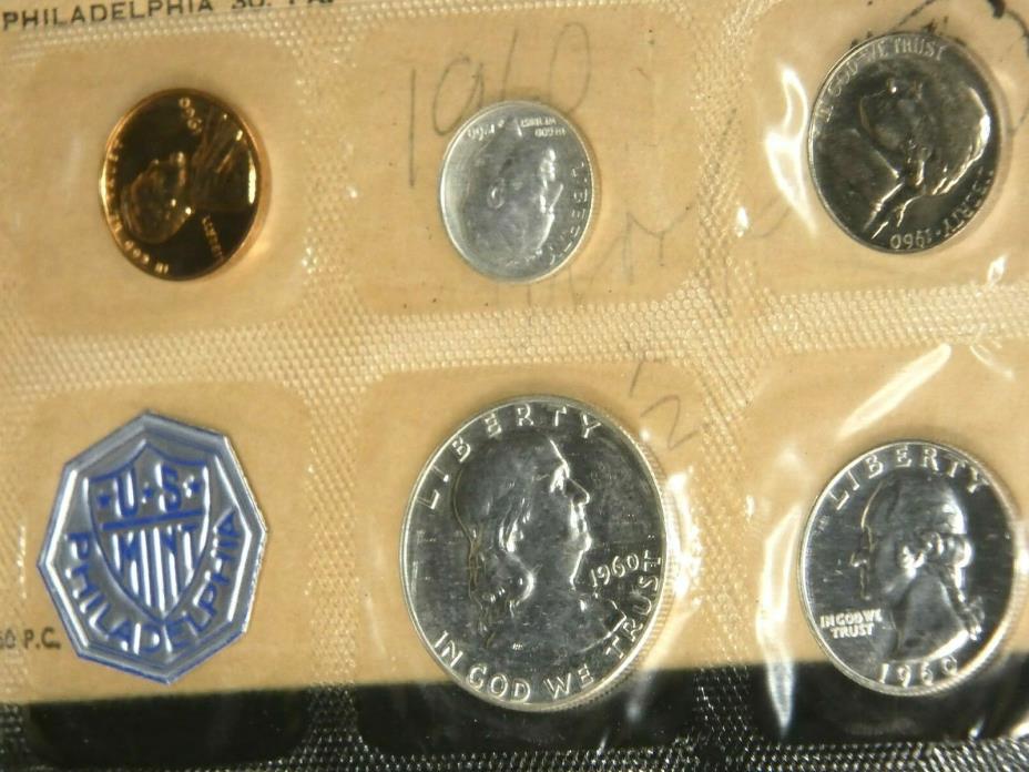 1960 Proof Set 5 coins, US Mint cello pack, White coins & Red Cent #PA017