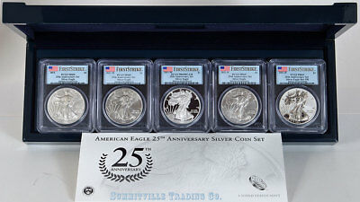 2011 SILVER EAGLE 25TH ANNIV. 5-COIN SET PCGS PR69 AND MS69 FIRST STRIKE IN OGP