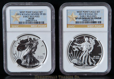 2013-W SILVER EAGLE WEST POINT SET NGC PF69 & SP69 ER MATCHING CERT.# GOLD STAR
