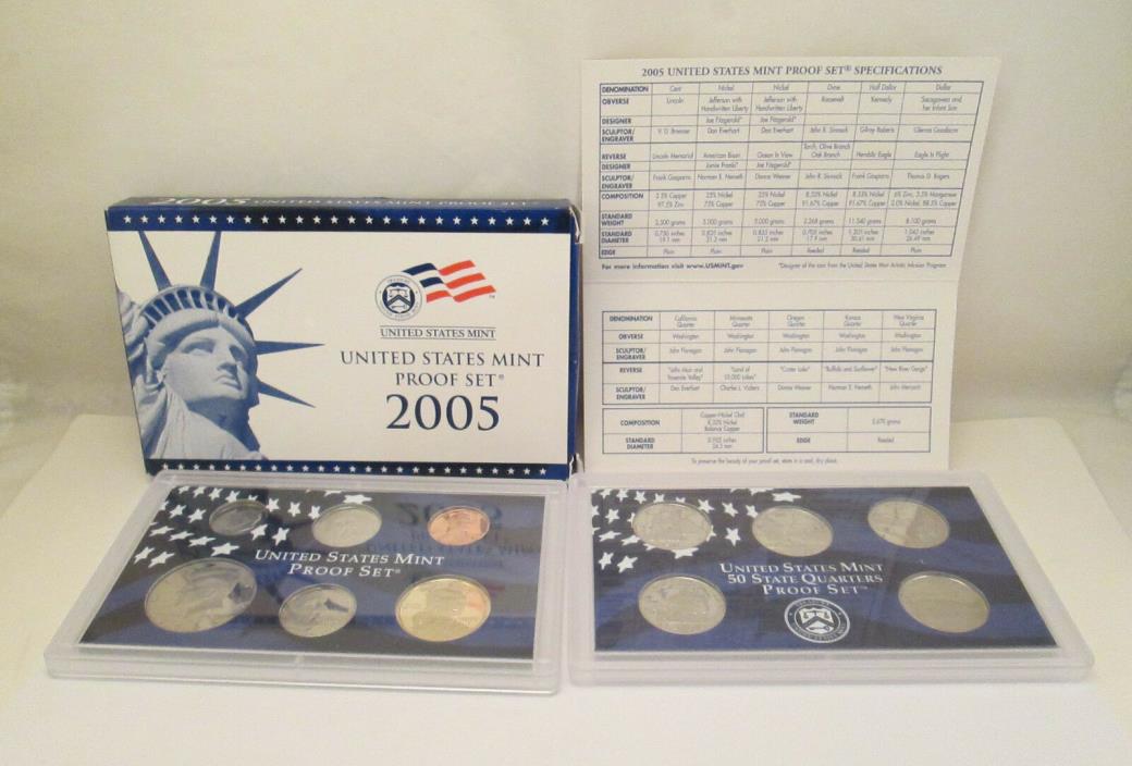 2005 United States Mint Proof Set & 5 Fifty State Quarters with COA        RB1