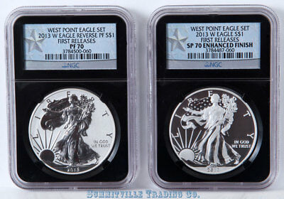 2013-W SILVER EAGLE WEST POINT SET NGC PF70 & SP70 FR w/MATCHING CERT. #060