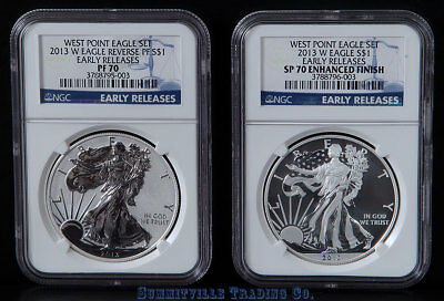 2013-W SILVER EAGLE WEST POINT SET NGC PF70 & SP70 ER w/MATCHING CERT. #003