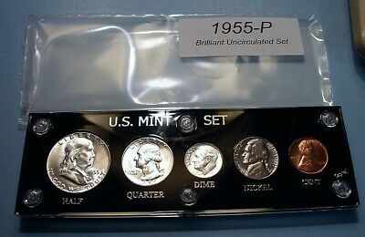 1955 MINT SILVER SET of U.S. COINS LUSTROUS BRILLIANT UNCIRCULATED MOSTLY CHOICE