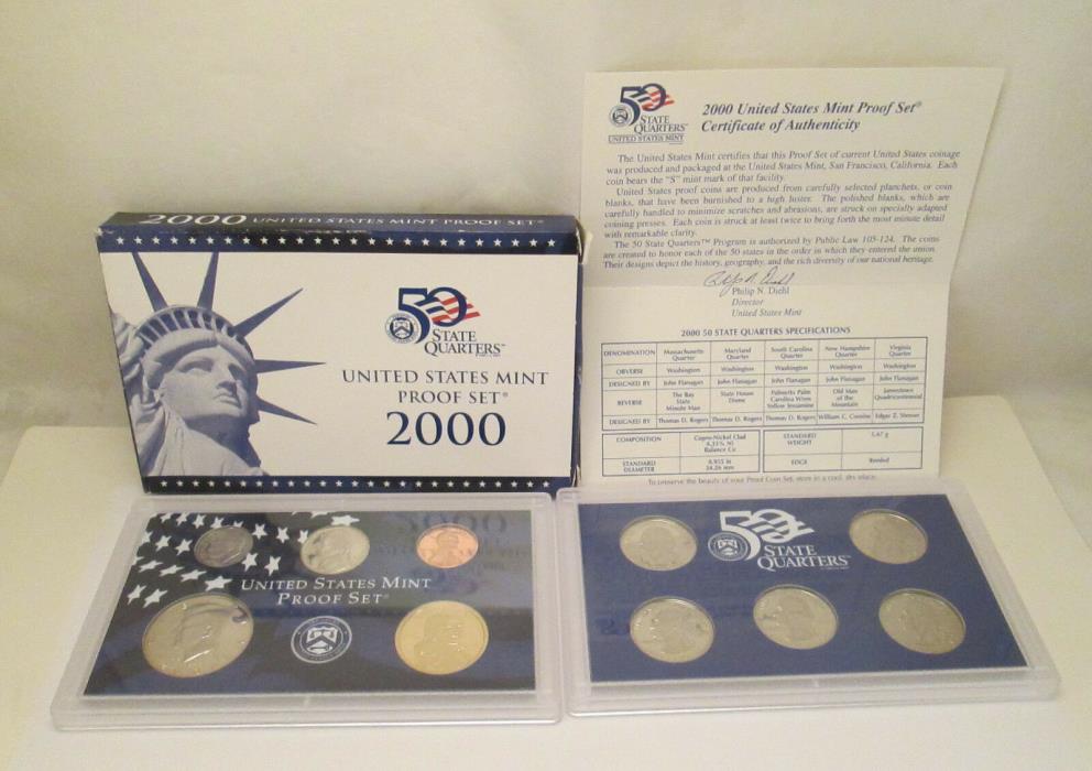 2000 United States Mint Proof Set & 5 Fifty State Quarters with COA        RB1