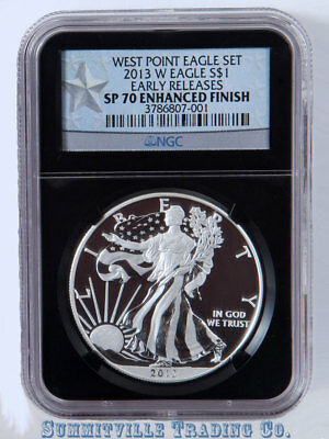 2013-W SILVER EAGLE WEST POINT NGC SP70 ENHANCED FINISH EARLY RELEASE BLACK SLAB