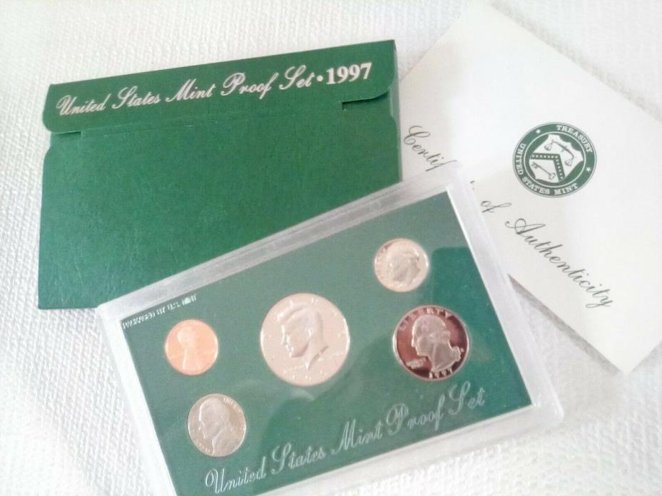 1997 S United States Proof Coin Set in US Mint Packaging with Spec Card 5 coins