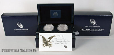 2012-S SILVER EAGLE 75TH ANNIV. 2-COIN PROOF & REVERSE PROOF SET IN OGP w/COA