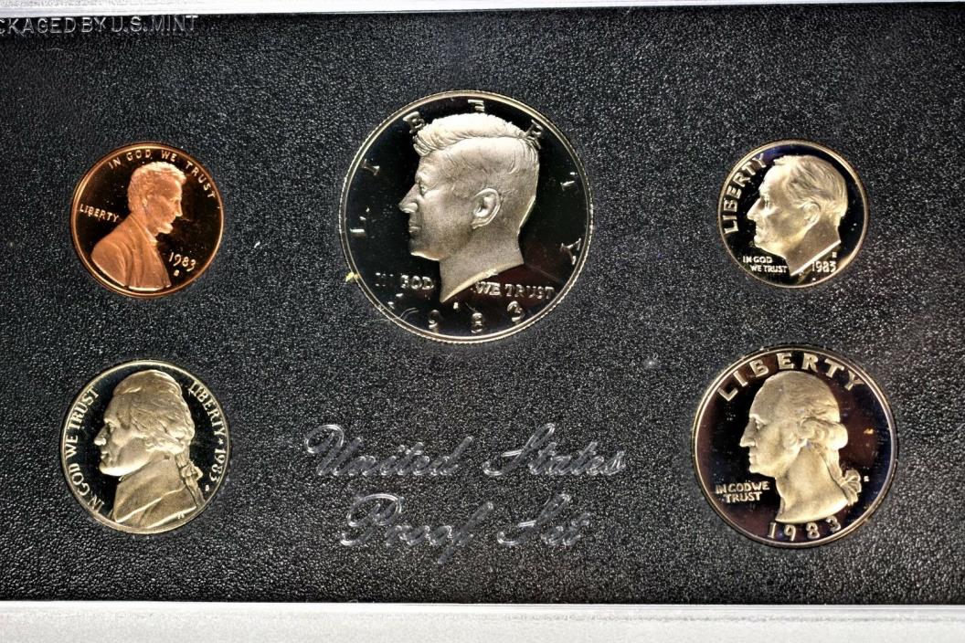 1983-S PROOF SET CONTAINIS FIVE BEAUTIFUL CAMEO COINS #1223