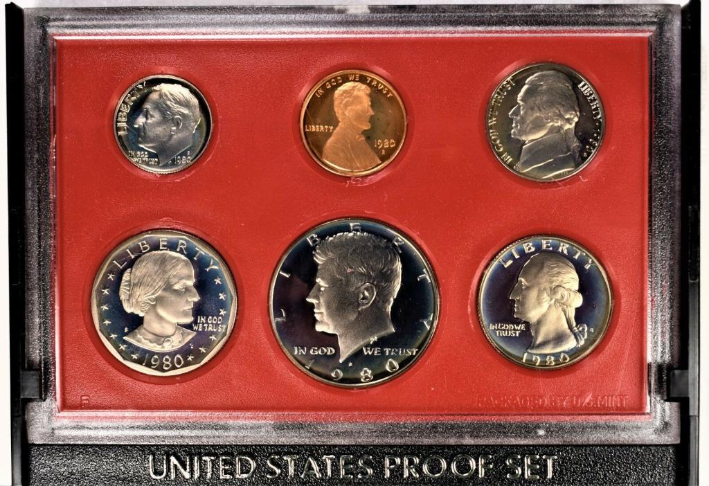 1980-S Proof Set United States US Mint with SBA Dollar, display stand #1222