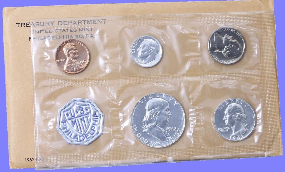 1962-P US Mint SILVER PROOF SET w/ Envelope & COA Paperwork 5 Coins