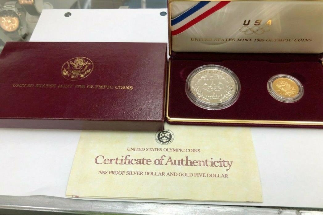 1988 Five Dollar Gold and Proof Silver Dollar United States Olympic Coins -