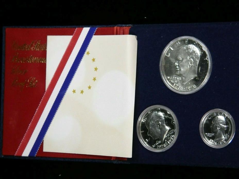 1976 Bicentennial 3 Coin Deep Cameo Proof Set Blast White in Booklet #PA025