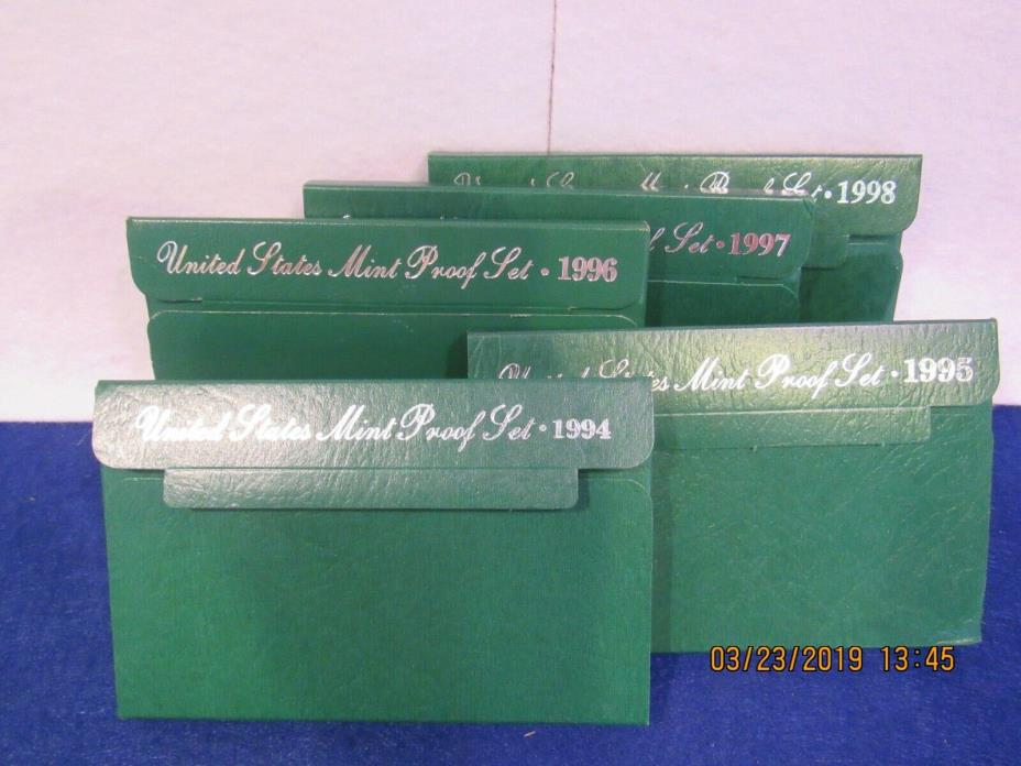 1994 - 1998 Proof set run Green Box - 5 box lot CN-Clad US MINT - (OGP) 25 Coins