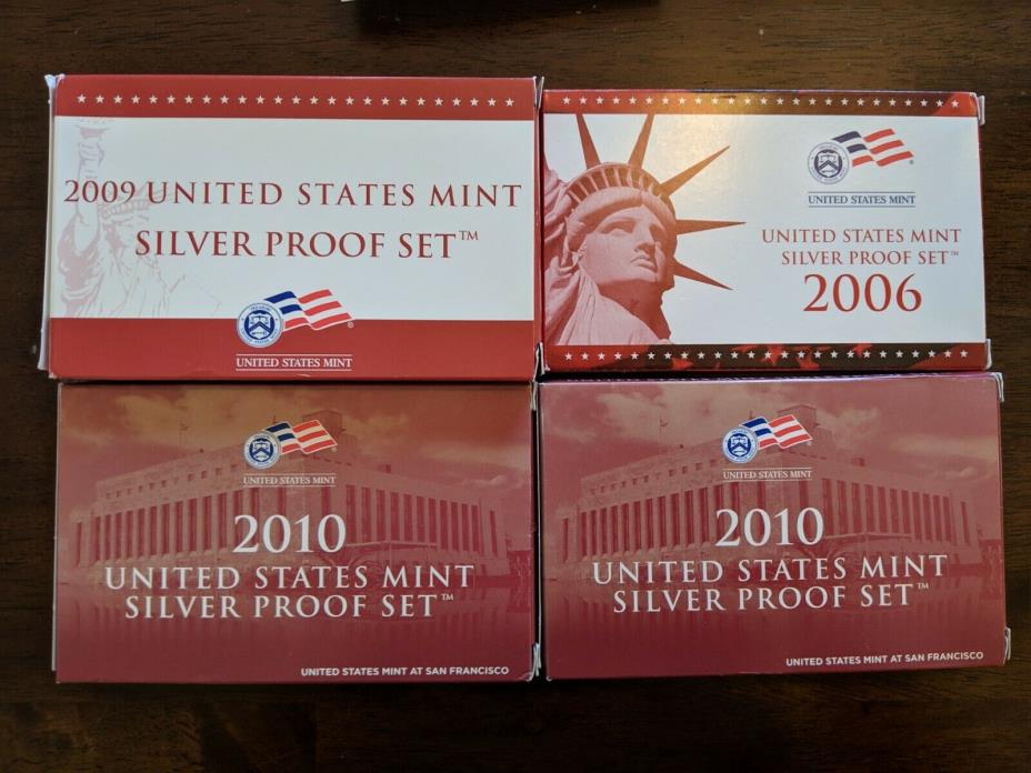 2010 (2), 2009, 2006  UNITED STATES MINT SILVER PROOF SETS - LOT OF 4