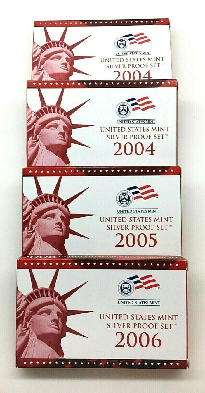 Lot of 4 - US Mint Silver Proof Sets (2) 2004, (1) 2005 & (1) 2006 W/ 