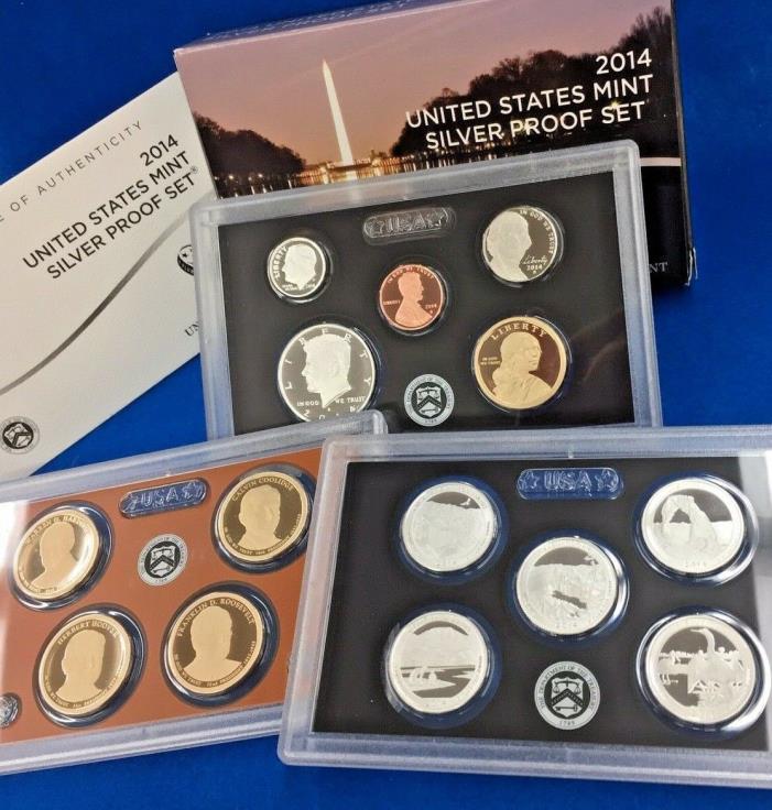 2014 U.S. Mint Silver Proof 14 Coin Set *Mint Condition w/Box + COA