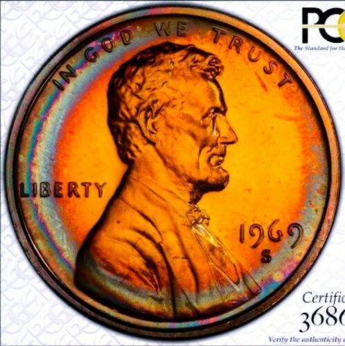 1969 S  PR67++  RED LINCOLN  PENNY CENT *PROOF/RAINBOW TONING. TRUE VIEW