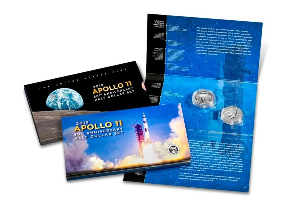 2019 S Mint Apollo 11 2-Coin PF Clad Half Dollar set Reverse PF Franklin Half