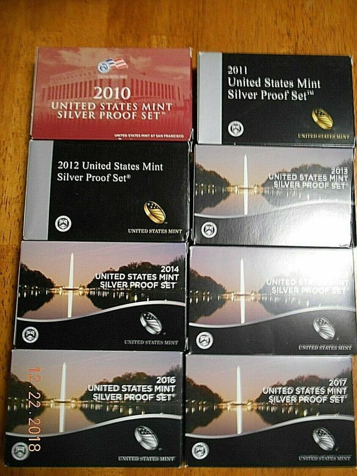 2010 To 2017 Silver Proof Sets No Coins