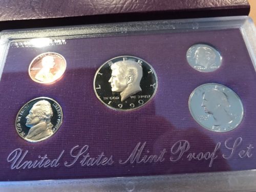 UNITED STATES MINT PROOF COIN SET 1990 WITH COA & BOX