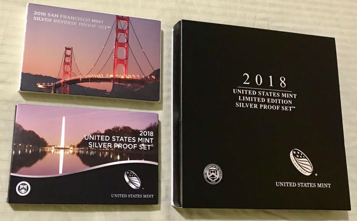 2018 Proof Sets all (3) Limited Edition Silver, Silver & Reverse Proof Sets!!!!!
