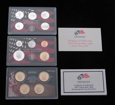 2007 SILVER PROOF SET - 14 COINS - ORIGINAL BOXES + COA - US MINT