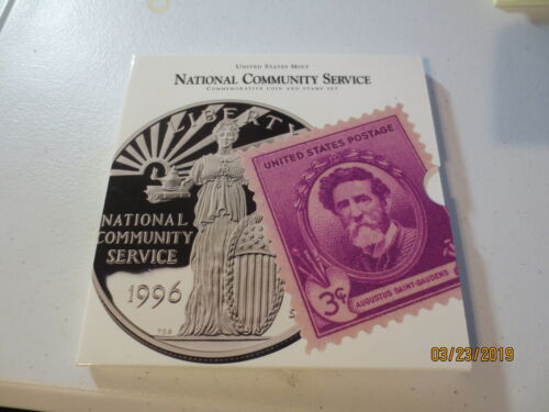 1996 National Community Service Proof Silver Commemorative Coin & Stamp Set c