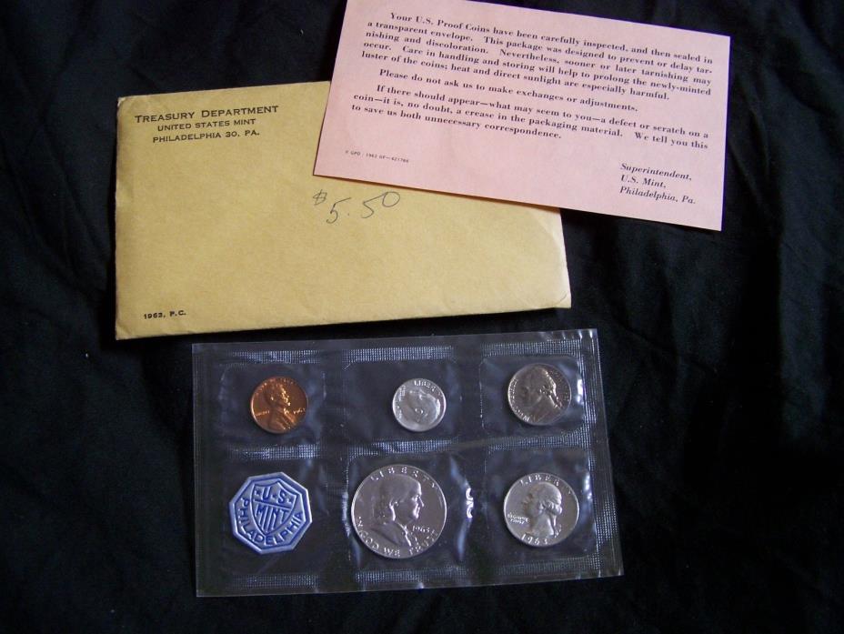 1963 U.S. Proof  5 Coin Set Silver ~ Mint Cello Sealed #2