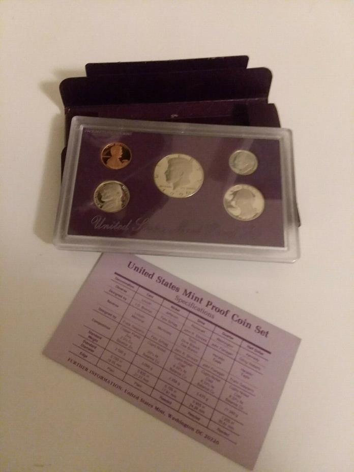 1990-S U.S. MINT PROOF SET...5 COINS...PURPLE BOX...COA