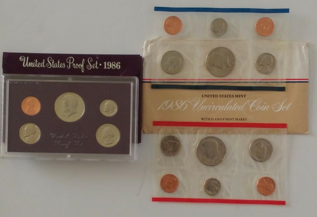 1986 S US Mint Proof Set & 1986 P & D Original Government Packaging