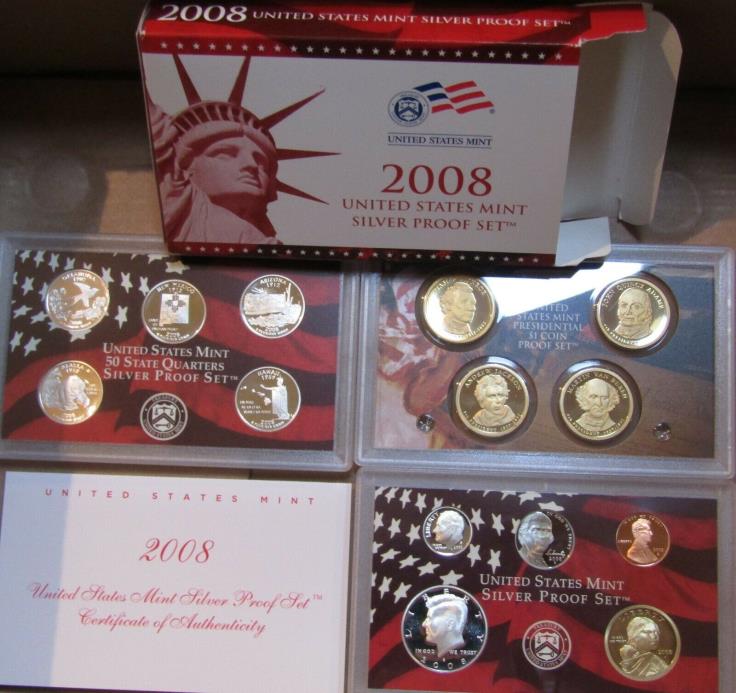 2008 US Mint SILVER Proof  Coin Set  14 Coins FREE SHIP